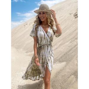 Robe longue tie-dye pour femme, col en V, manches courtes, style bohème, pour l'été et la plage - Product Image 2