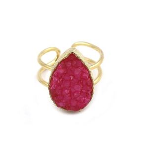 Élégant rose sucre Druzy pierre précieuse bague plaqué or réglable en laiton bague à la main concepteur Druzy pierres précieuses bijoux pour cadeau - Product Image 1