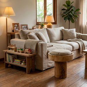 Table d'appoint moderne en bois massif de Suar avec piétement, finition naturelle, table basse durable pour hôtel, villa, salon - Product Image 4