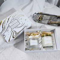 Coffret cadeau diffuseur de parfum et bougie parfumée à motif marbre de luxe pour les fêtes, les entreprises et la présentation en magasin