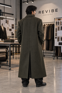 <b>Men's</b> Dark Olive Charcoal Oversized Wool Overcoat Double Breasted <b>Long</b> <b>Winter</b> <b>Coat</b> Heavyweight Fashion Outerwear - Product Image 3