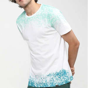 T-shirt pour homme à imprimé dégradé blanc et vert, streetwear décontracté, manches courtes, respirant, en coton, pour l'été - Product Image 5