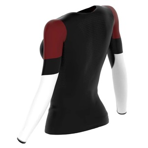 Haut de compression respirant de haute qualité pour femmes, personnalisé, pour le fitness et le sport, imprimé par transfert thermique, 100 % polyester, col en V, coupe courte - Product Image 1