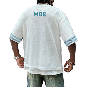 Camiseta de fútbol americano personalizada de malla blanca extragrande para hombre, estilo holgado, hip hop, ropa urbana, transpirable, deportiva - Product Image 3