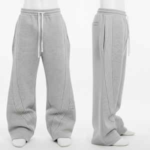 Men's Gray Sweatpants With <b>White</b> Side Stripe Elastic Waist Drawstring Casual <b>Jogger</b> Pants Autumn Wear - Product Image 5