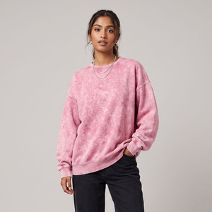 Chemise à col rond oversize à manches longues pour femme, coupe ample, style vintage délavé à l'acide, épaules tombantes, streetwear - Product Image 1