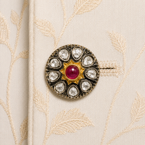 Botón de latón para hombre con centro de rubí y bisel con diamantes incrustados, joyería formal. - Product Image 3