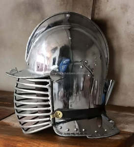Casco medieval burgonet totalmente protector Casco de combate de acero Buhurt Recreación medieval Casco con acabado plateado Traje de armadura - Product Image 5