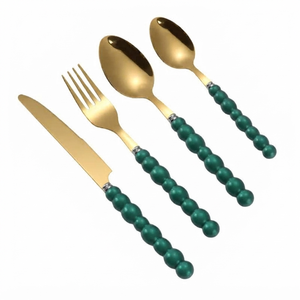 Juego de cubiertos metálicos de uso diario con mangos de perlas, aptos para lavavajillas, perfectos para el hogar, bodas, mesas de comedor, juegos de vajilla. - Product Image 4