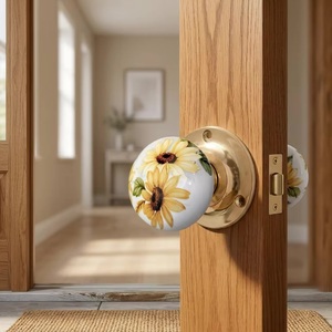 Ceramic <b>Door</b> <b>Knob</b> with Sunflower Design Modern Style Round Shape for Bedroom Cabinets & Drawers-Durable Finish - Product Image 1