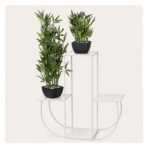 Support à plantes moderne à 3 niveaux en métal blanc, support géométrique minimaliste pour pots de fleurs, pour salon intérieur et balcon extérieur - Product Image 1