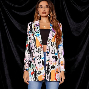 Oferta en Temu: Blazer con Estampado de Graffiti Moderno para Mujer, Corte Holgado, Ligero, Ropa de Trabajo, Estilo Urbano - Product Image 5