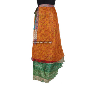 Indian Silk Wrap Around <b>Skirts</b> <b>Boho</b> Stylish Multi Color Summer Wear Comfortable Fashion Hippie Style Free Size Gypsy Women Lady - Product Image 1