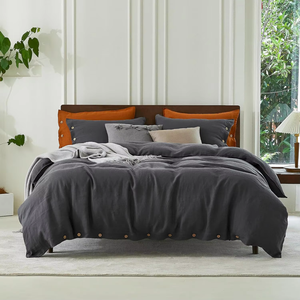 Parure de lit 100 % lin gris uni avec taies d'oreiller douces et drap de lit simple pour la maison - Product Image 4