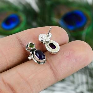 Natural <b>Amethyst</b> And Peridot Gemstone <b>Stud</b> <b>Earrings</b> 925 Sterling Silver Pear Shape Trendy Women's Jewelry for Wedding Party - Product Image 6