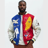Blouson universitaire en cuir de vachette respirant et tanné avec logo brodé en chenille, style graffiti urbain, pour homme
