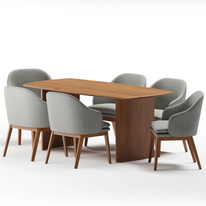 Modern Midcentury <b>Oval</b> <b>Dining</b> <b>Table</b> Set with 6 Gray Upholstered Solid Back Chairs <b>for</b> Home <b>Dining</b> Room Furniture - Product Image 1