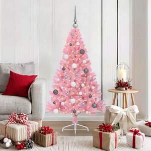Árbol de Navidad Artificial Preiluminado de 59.1 Pulgadas, PVC Rosa con 150 LED - Product Image 1
