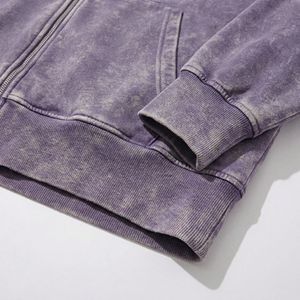Wholesale Washed Purple <b>Zip</b> Hoodie with Rhinestone Star Accents | Vintage‑Look Athletic Fleece | OEM Streetwear Supplier - Product Image 5