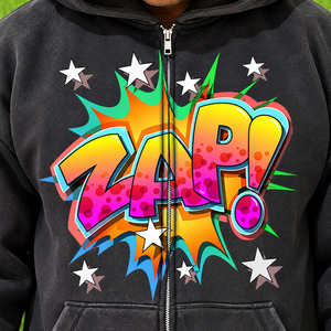 Sweat à capuche zippé pour homme, design personnalisé imprimé, style streetwear, respirant, écologique, effet délavé, grammage lourd - Product Image 2