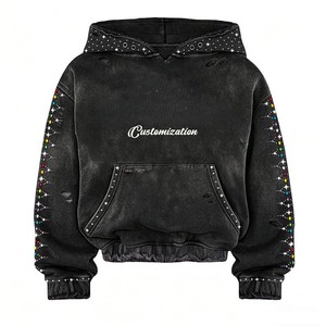 Sweat-shirts à capuche d'hiver personnalisés brodés, 400g, en molleton polyester/coton, coupe oversize, style streetwear, pour marques de vêtements en marque blanche - Product Image 3