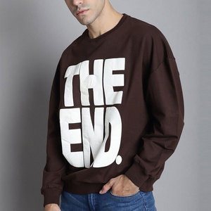 Sweat-shirt à col rond pour homme, marron, coupe classique, tricoté, couleur unie, vêtement décontracté pour l'automne - Product Image 4