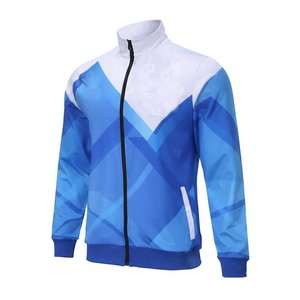 Conjunto Deportivo de Hombre al por Mayor Personalizado con Estampado Geométrico Azul, Tejido Deportivo de Secado Rápido para Otoño, Chaqueta con Cremallera y Cuello Alto y Pantalones - Product Image 3