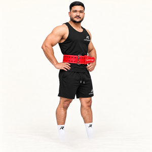 <b>Men</b> Leather Gym Lifting <b>Belt</b> Custom Logo Adjustable Double Prong Buckle Waist Support Fitness Training Wholesale OEM Supplier - Product Image 1