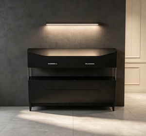 Modern Black Bathroom Vanity Cabinet <b>with</b> <b>Drawers</b> and Open Storage <b>Shelf</b> - Product Image 1