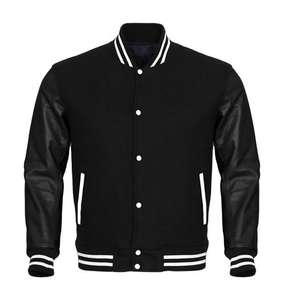 Nouvelles vestes universitaires de baseball pour hommes, couleurs unies tendance, pour l'extérieur, manches longues, col côtelé, style Letterman. - Product Image 2