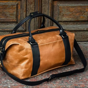 กระเป๋าเดินทางหนังแท้สีเข้มสไตล์วินเทจ กระเป๋าเดินทางสุดสัปดาห์สำหรับผู้ชายและผู้หญิง ความจุขนาดใหญ่ พกพาสะดวก กระเป๋าถือขึ้นเครื่องแบบคลาสสิก - Product Image 1