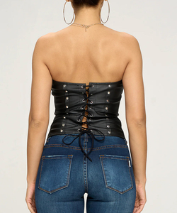 Nouvel Arrivage Corset Femme en Cuir PU Tricoté Respirant avec Rivets et Clous, Fermeture Éclair Avant, Dos Ajustable à Lacets - Product Image 3