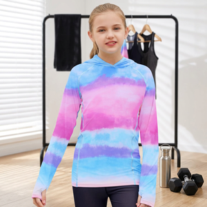 เสื้อเชิ้ตป้องกันแสงแดดมีฮู้ดแขนยาวสำหรับเด็กผู้หญิง UPF50+ สีไล่ระดับ โพลีเอสเตอร์ 100% เสื้อคลุมป้องกันรังสียูวี - Product Image 2