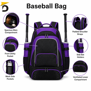 Bolsa para equipo de béisbol con múltiples compartimentos de almacenamiento, tela resistente y diseño fácil de transportar para prácticas y partidos. - Product Image 6