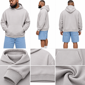 Sweat-shirt à capuche en polaire, couleur unie, coupe ample, avec poches, style décontracté, style automne, tissu tricoté 100% coton - Product Image 3