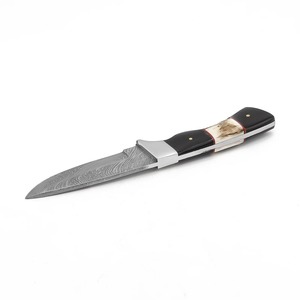 Cuchillo de Caza de Acero de Damasco Hecho a Mano Personalizado, Hoja Recta con Punta Caída y Mango de Asta de Ciervo, Funda de Cuero OEM - Product Image 6