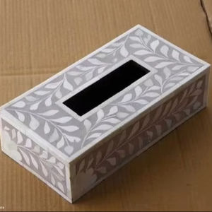 กล่องใส่กระดาษทิชชูลายดอกไม้ฝังกระดูกทำมือจากอินเดีย คุณภาพดีเยี่ยม เหมาะสำหรับบ้าน สำนักงาน หรือร้านอาหาร สินค้าใหม่จากอินเดีย - Product Image 1