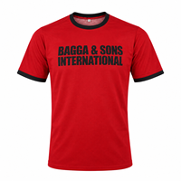 BAGGA & SONS INTERNATIONAL T-shirt rouge à manches courtes pour homme, col rond, bordure contrastée, style décontracté, coupe régulière