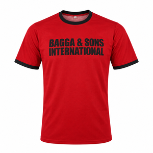 BAGGA & SONS INTERNATIONAL T-shirt rouge à manches courtes pour homme, col rond, bordure contrastée, style décontracté, coupe régulière - Product Image 1