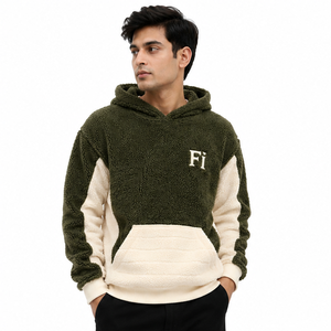 Sweat-shirts en molleton de coton personnalisés pour hommes, manches contrastées, pull en sherpa, poche avant, streetwear urbain, mode hiver Y2K, vente en gros - Product Image 1