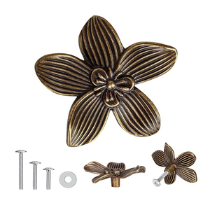 Brushed <b>Gold</b> Flower Cabinet Knobs, Vintage Floral <b>Drawer</b> <b>Pulls</b> – Decorative Dresser Handles for Furniture Knobs - Product Image 3