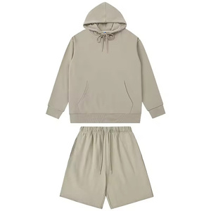 Ensemble sweat à capuche et short pour homme, couleur unie, en molleton bouclette, style décontracté, taille à cordon, coupe confortable, idéal pour l'automne - Product Image 3