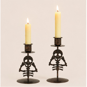 Set 2 Eco-Friendly Handmade Modern Skeleton Metal Skull <b>Candlestick</b> Holders Halloween Christmas Home Decoration Spooky Candle - Product Image 3