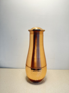 Premium Dual Finish Pure Copper Bedside Carafe Jar 1500ml <b>Brushed</b> and Hammered Copper Pot Luxury Wellness Metal Drinkware Set - Product Image 5