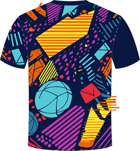 Maillot de basketball unisexe en polyester/coton avec logo personnalisé, imprimé par transfert thermique, col en V, manches courtes, motif géométrique, séchage rapide - Product Image 2