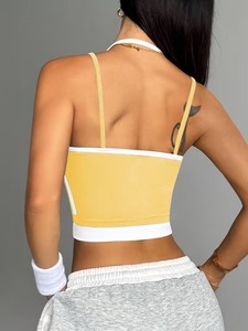 Bralette de sport à col rond pour femmes |   Haut de sport superposé à bretelles croisées |   Finition mate solide, service OEM de haute qualité - Product Image 5
