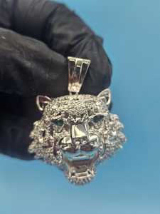 Joyería Hip Hop, Colgante de Cabeza de León de Plata de Ley 925, Colgante con Incrustaciones de Diamantes, Colgante Personalizado con Moissanita VVS, Colgante Estilo Rapper - Product Image 2