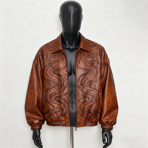 Veste d'hiver décontractée pour homme en cuir véritable de qualité supérieure, épaisse, vintage, réversible, col rabattable, style motard, avec logo personnalisé - Product Image 3
