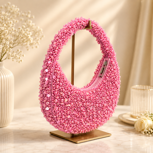 Fashion Crescent Curve fashion accessory for Women with Heavy Pearl Beaded Embellishment Designer Party Wedding Clutch Purse - Product Image 2