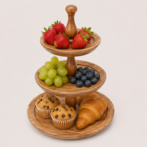 Handcrafted 3-<b>Tier</b> Round Wooden <b>Cake</b> Stand for Weddings Eco-Friendly Mango Wood Cupcake Display & Dessert Serving Tray - Product Image 3